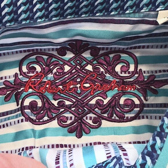 Robert Graham Multicolor Striped Long Sleeve Button-Down Dress Shirt Size 1XL - Picture 8 of 11